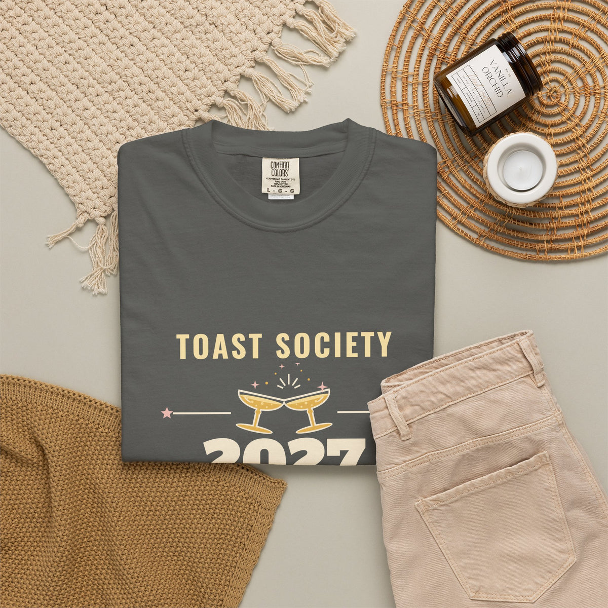 New Years Eve Shirt, Toast Society 2027 Vintage Badge Tee, NYE Party Shirt for Women, Garment-Dyed Tee