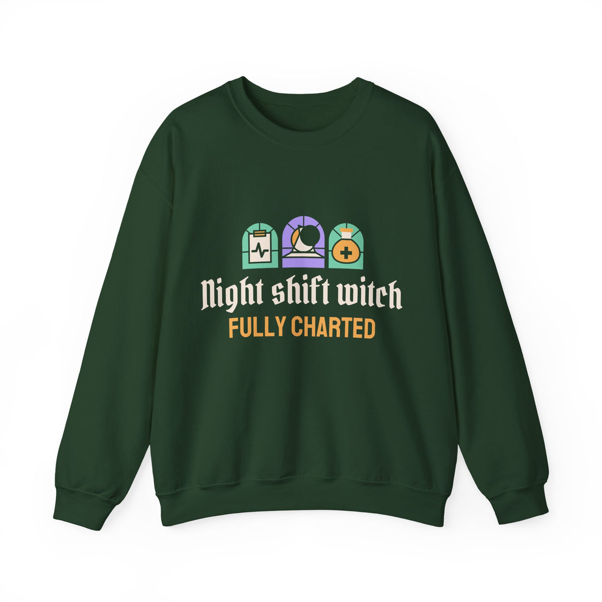 Nurse Halloween Sweatshirt, Night Shift Witch Fully Charted Crewneck, Spooky Nurse Gift, Night Shift Nurse Sweatshirt Women