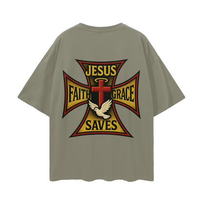 Religious Jesus Saves West Coast Choppers Like Graphic Oversized T Shirt