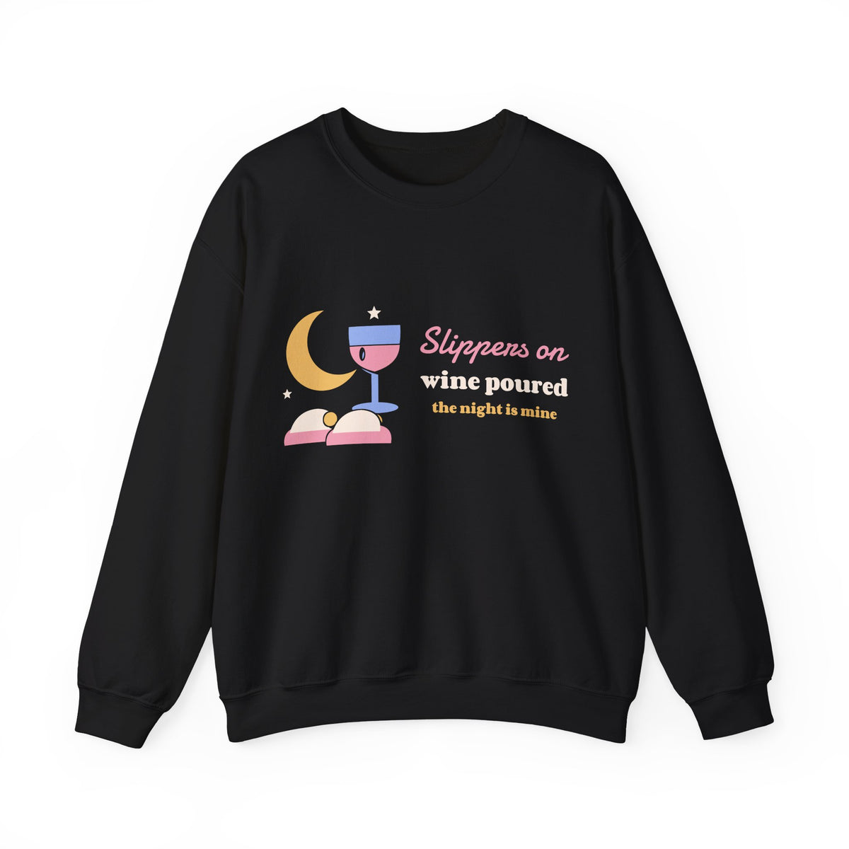 Funny Wine Sweatshirt for Women, Slippers On Wine Poured Crewneck, Wine Lover Gift, Night In Sweatshirt, Unisex S-3XL