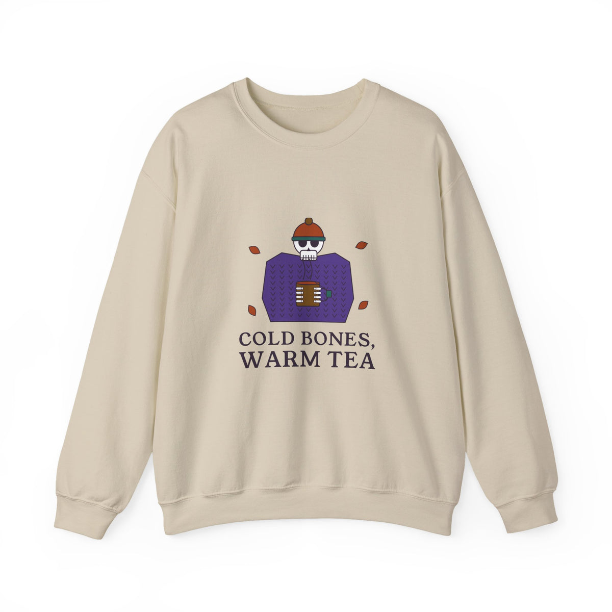 Cold Bones Warm Tea Sweatshirt, Cozy Skeleton Halloween Crewneck, Tea Lover Fall Sweatshirt, Cute Spooky Season Pullover for Her