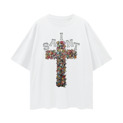 Vintage Like Saint Cross Oversized T Shirt