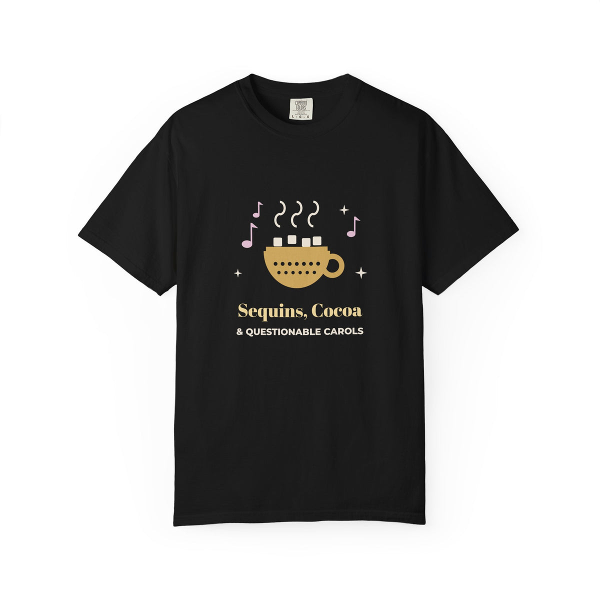 Christmas Party Shirt, Sequins Cocoa and Questionable Carols Tee, Funny Holiday T-Shirt for Women, Glam Christmas Gift