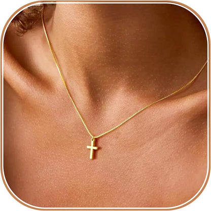 Cross Necklace for Women 14K Gold Plated Non Tarnish Jewelry Gifts | Cross Pendant Necklace Cute Simple Small Necklace Christian Baptism Religious Faith Jewelry Gifts