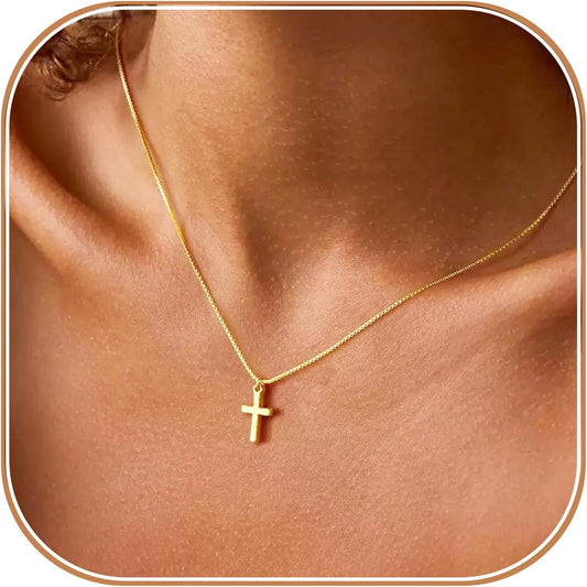 Cross Necklace for Women 14K Gold Plated Non Tarnish Jewelry Gifts | Cross Pendant Necklace Cute Simple Small Necklace Christian Baptism Religious Faith Jewelry Gifts