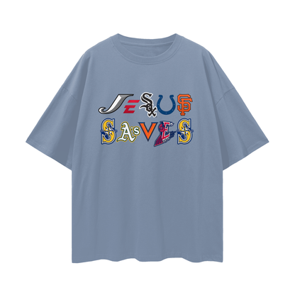 Religious Jesus Saves Sport Logos Like Graphic Oversized T Shirt