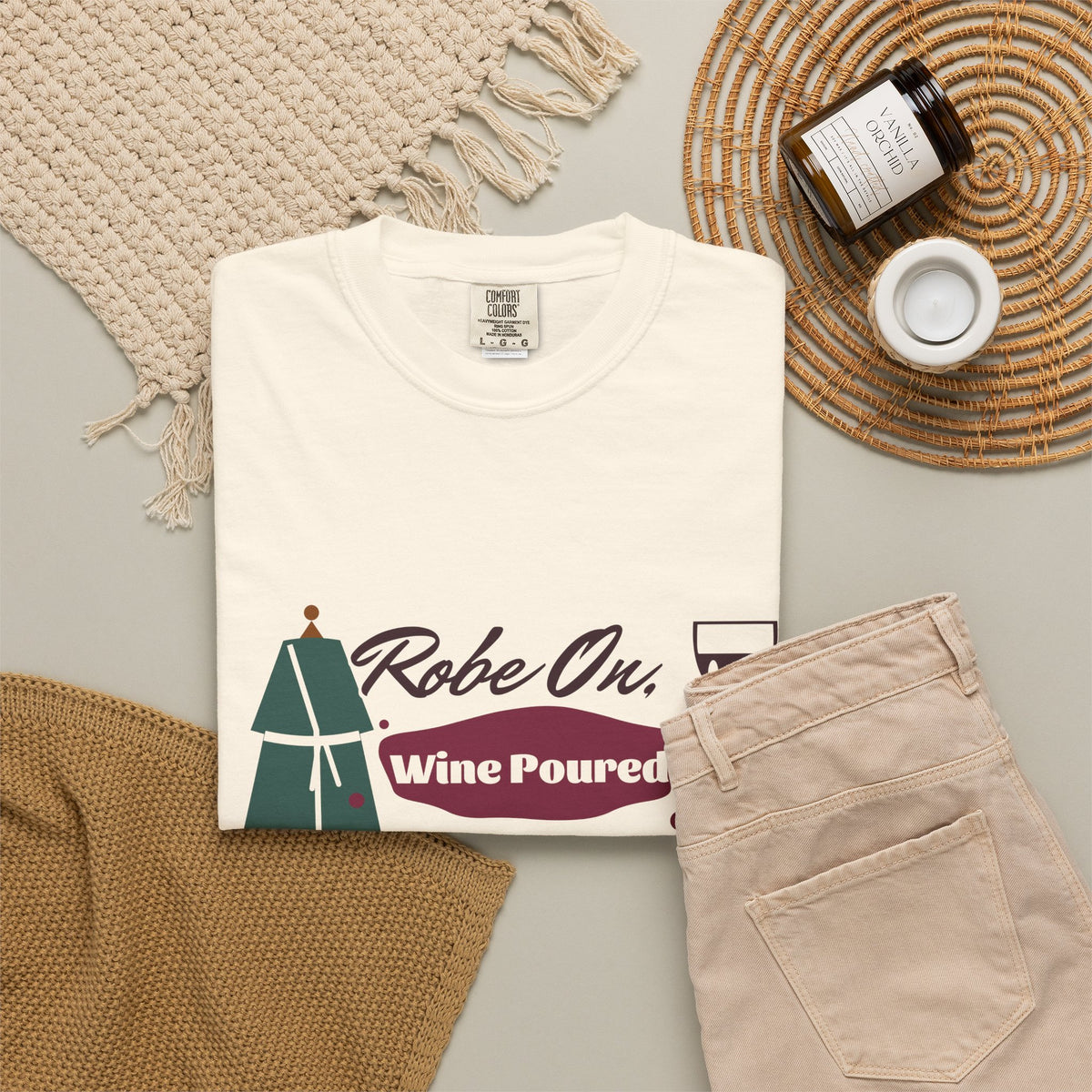 Robe On Wine Poured Watercolor Script Wine Lover Tee