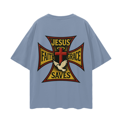 Religious Jesus Saves West Coast Choppers Like Graphic Oversized T Shirt