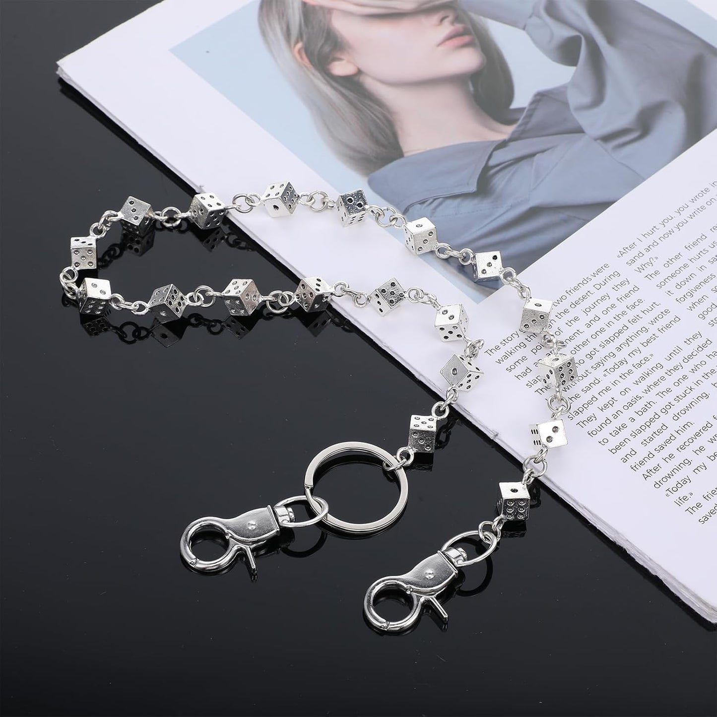 Wallet Dice Chain, Punk Hip Hop Unisex Wallet Chains for Men with Engraved Dice Charm for Pants Gothic Jeans Pocket Chain Streetwear Essential