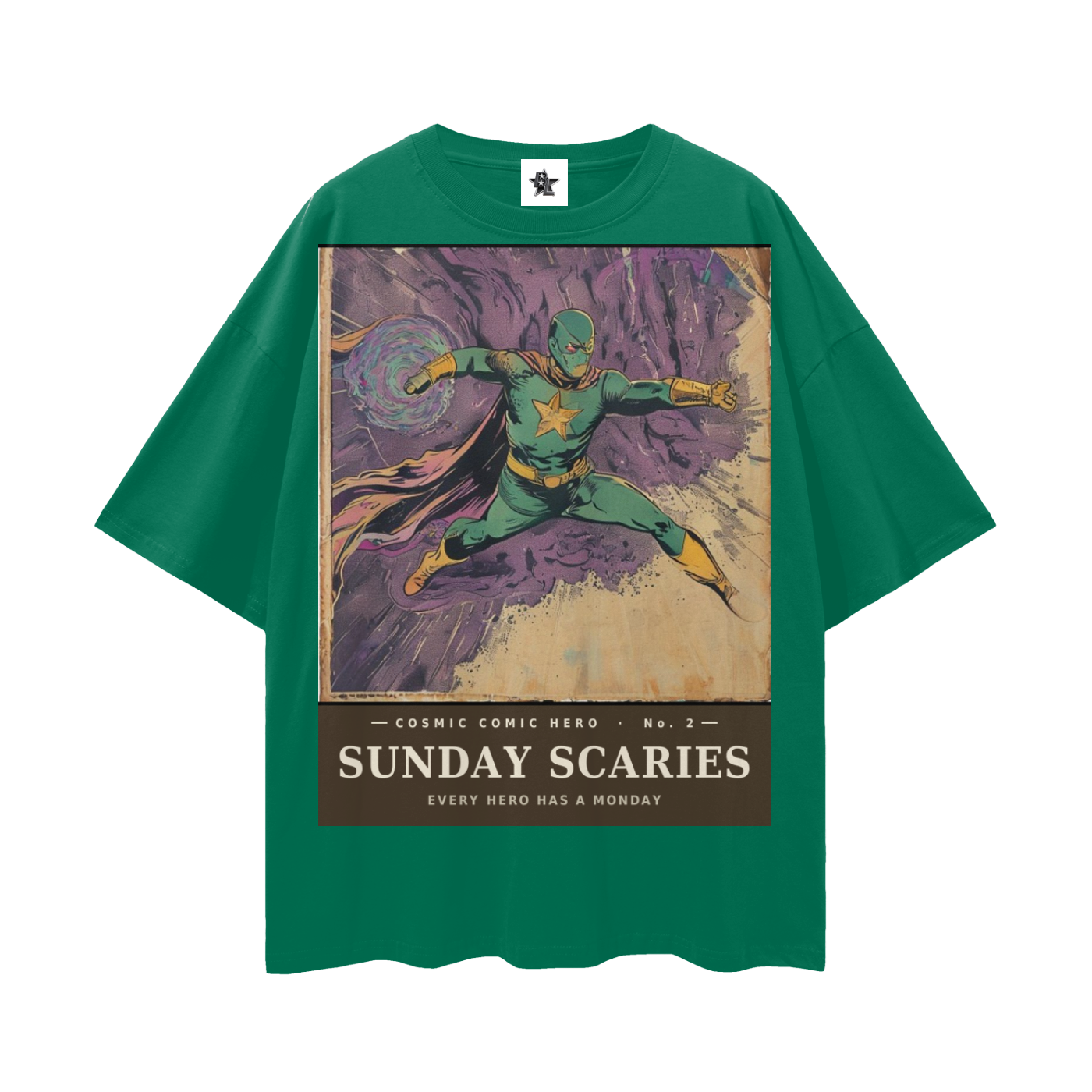 Cosmic Comic Hero #2 Tee - The Sunday Scaries Saga | Retro Bootleg Comic Oversized Tee