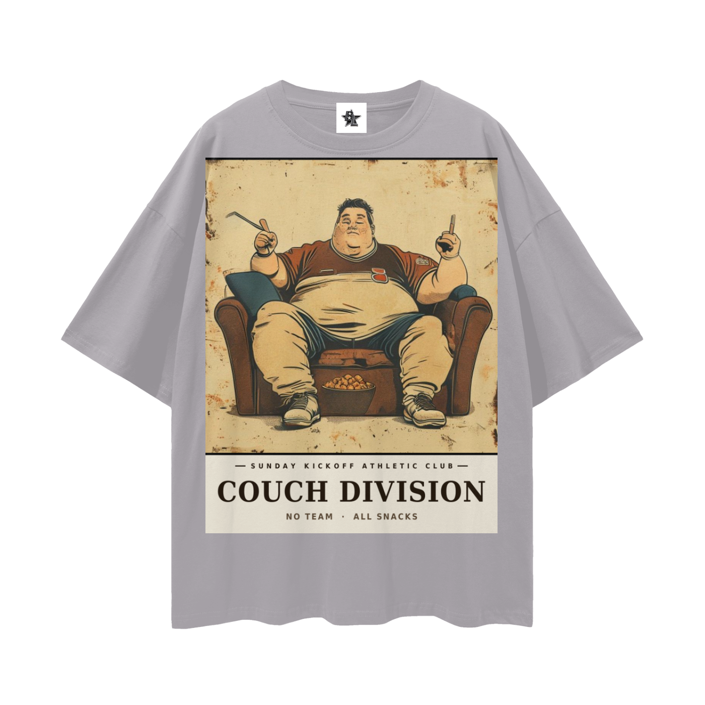 Sunday Kickoff Athletic Club Tee - Couch Division | Vintage Varsity Football Bootleg Oversized Tee