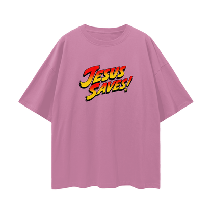 Religious Jesus Saves Street Fighter Like Graphic Oversized T Shirt