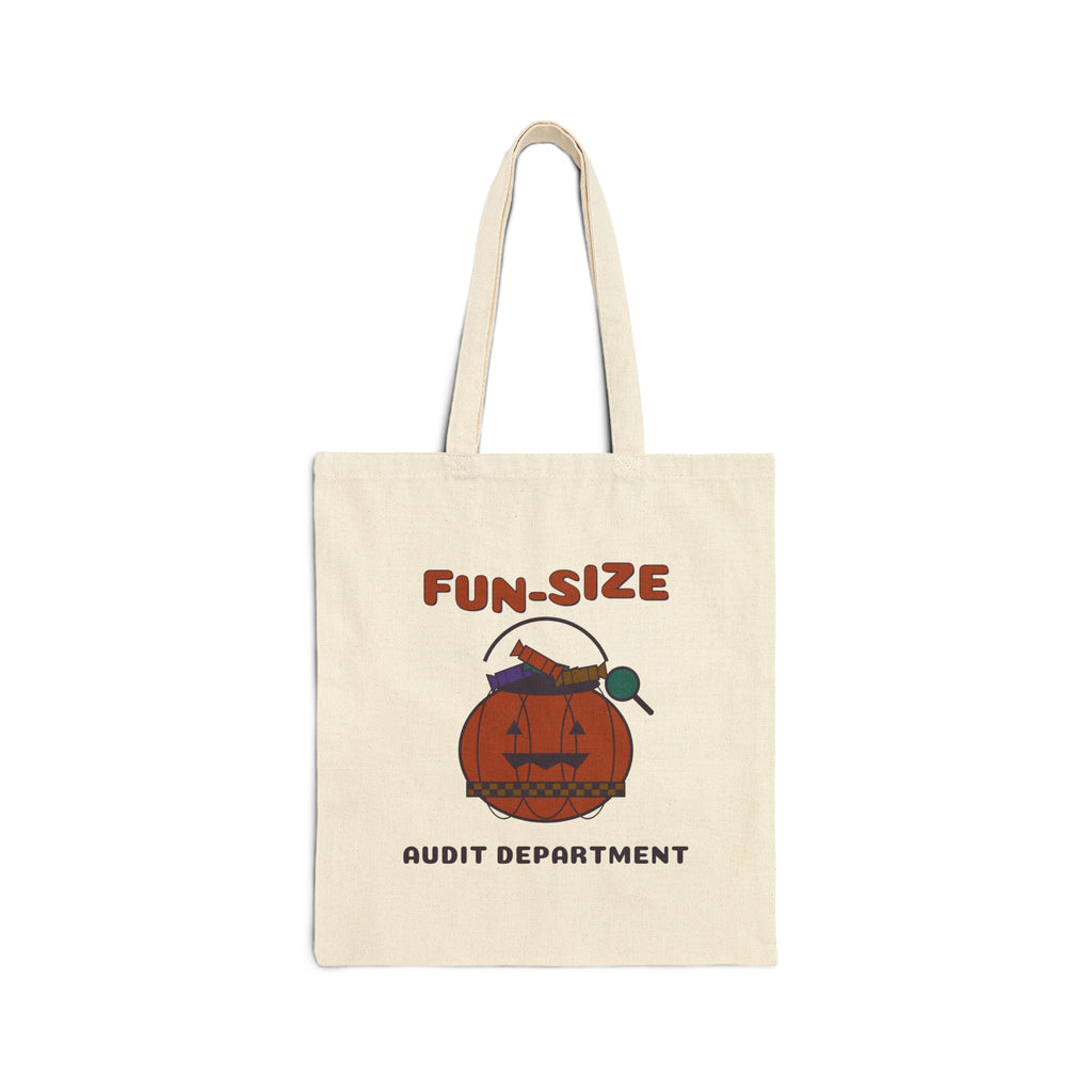 Fun-Size Audit Department Tote Bag, Funny Halloween Candy Tote, Mom Trick or Treat Bag, Groovy Pumpkin Bucket Canvas Tote