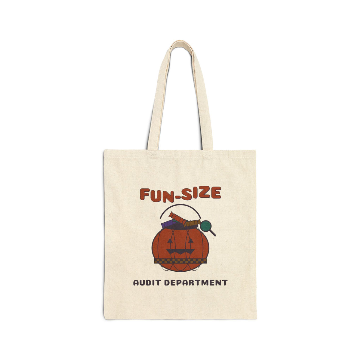 Fun-Size Audit Department Tote Bag, Funny Halloween Candy Tote, Mom Trick or Treat Bag, Groovy Pumpkin Bucket Canvas Tote