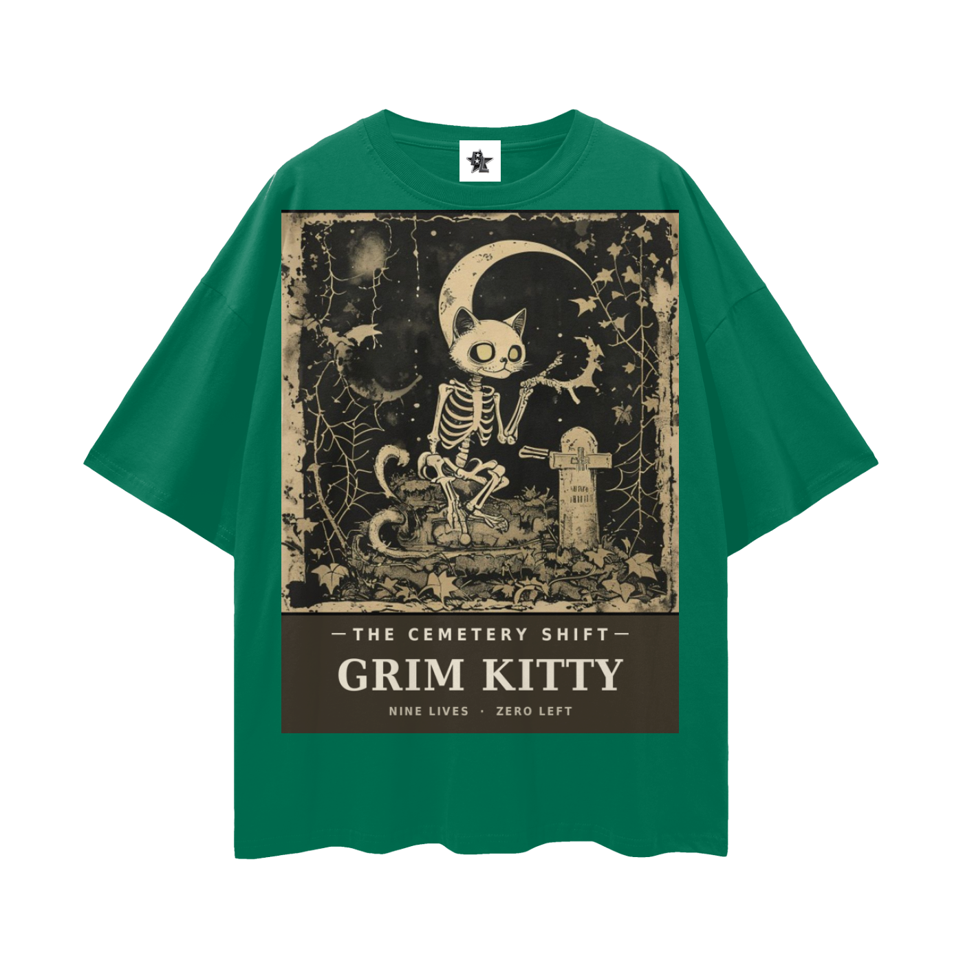 Grim Kitty Cemetery Shift Tee | Gothic Halloween Bootleg Oversized Graphic Tee