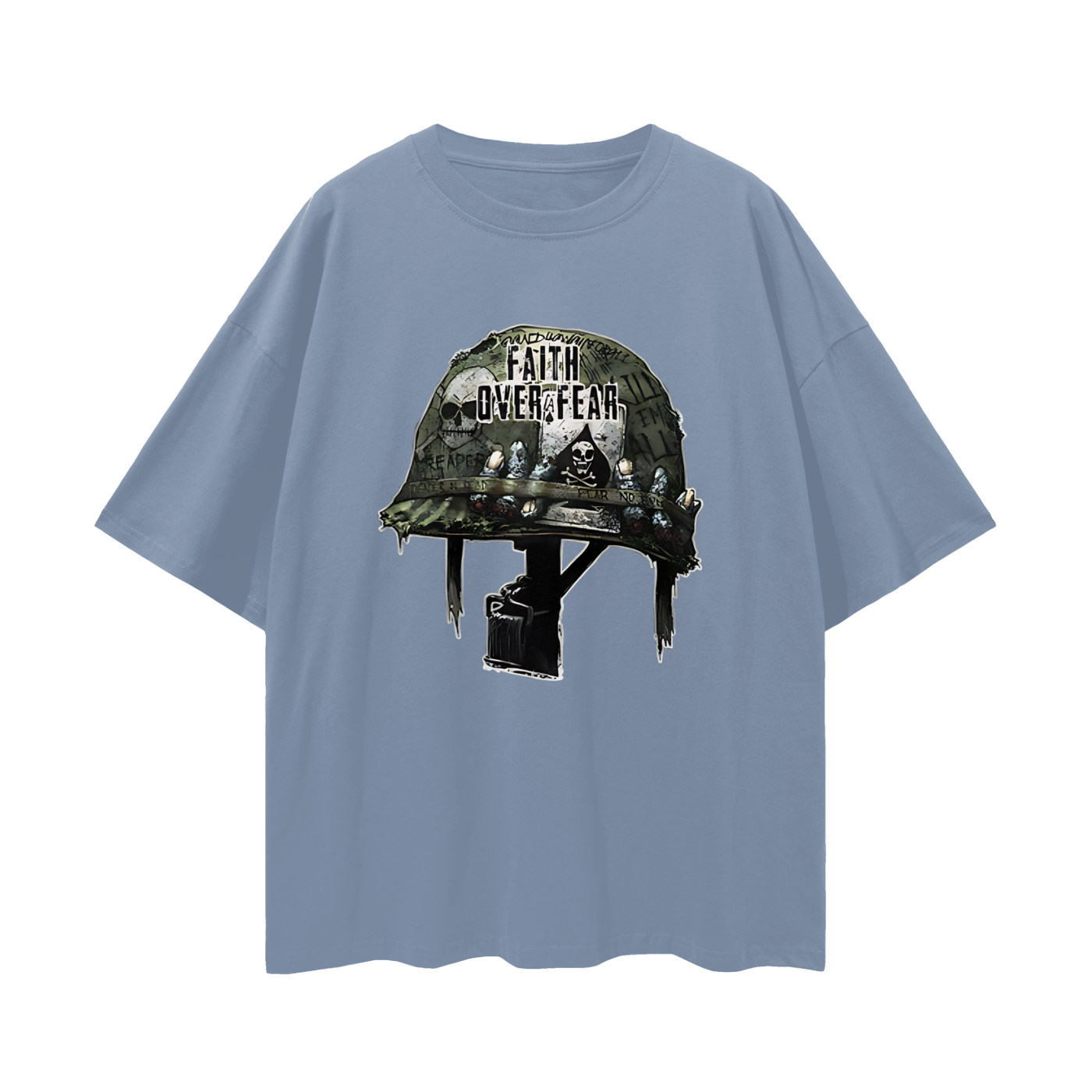 Religious Faith Over Fear Helmet Graphic Oversized T Shirt