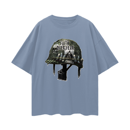 Religious Faith Over Fear Helmet Graphic Oversized T Shirt
