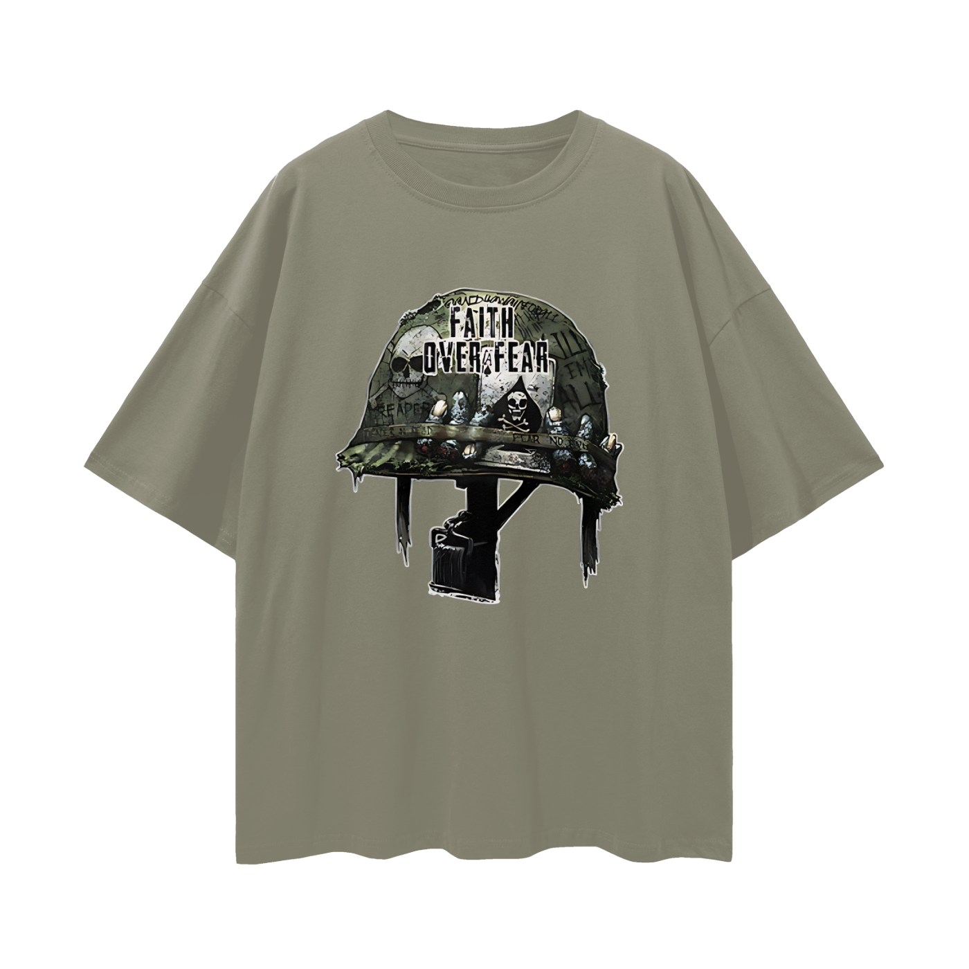 Religious Faith Over Fear Helmet Graphic Oversized T Shirt