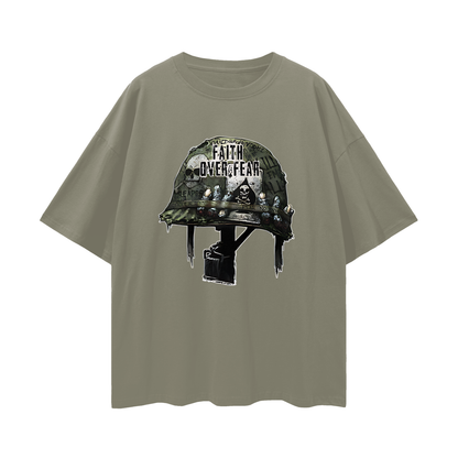 Religious Faith Over Fear Helmet Graphic Oversized T Shirt