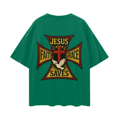 Religious Jesus Saves West Coast Choppers Like Graphic Oversized T Shirt