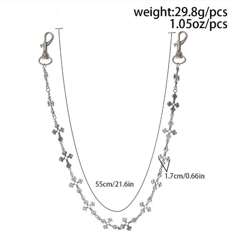 Punk Jeans Pants Chain Multi Layer Chain Punk Cross Charm Waist Wallet Chain Harajuku Belt for Hip Hop Dancers