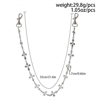 Punk Jeans Pants Chain Multi Layer Chain Punk Cross Charm Waist Wallet Chain Harajuku Belt for Hip Hop Dancers