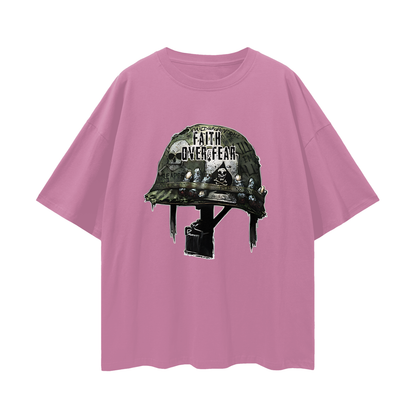 Religious Faith Over Fear Helmet Graphic Oversized T Shirt