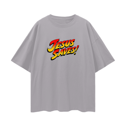 Religious Jesus Saves Street Fighter Like Graphic Oversized T Shirt