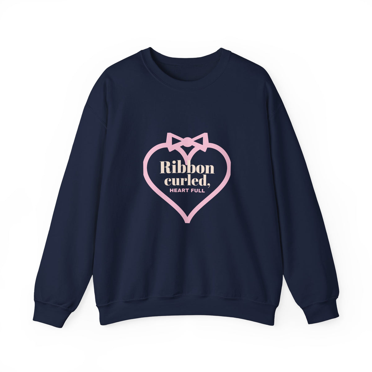 Christmas Sweatshirt, Ribbon Curled Heart Full Crewneck, Cozy Holiday Sweatshirt for Women, Christmas Gift for Her