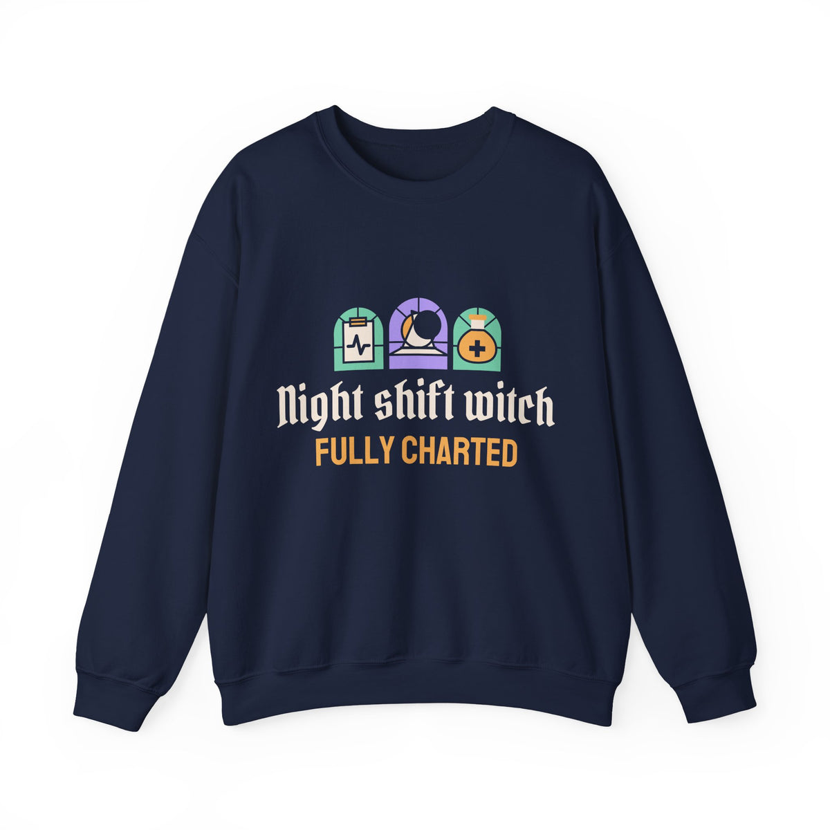 Nurse Halloween Sweatshirt, Night Shift Witch Fully Charted Crewneck, Spooky Nurse Gift, Night Shift Nurse Sweatshirt Women