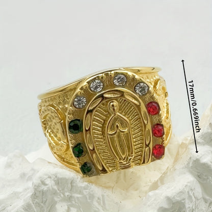 Virgin Mary Gold Rhinestone Ring