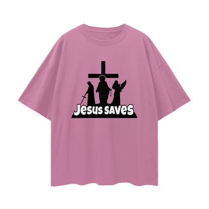Religious Jesus Saves Fortnite Like Graphic Oversized T Shirt