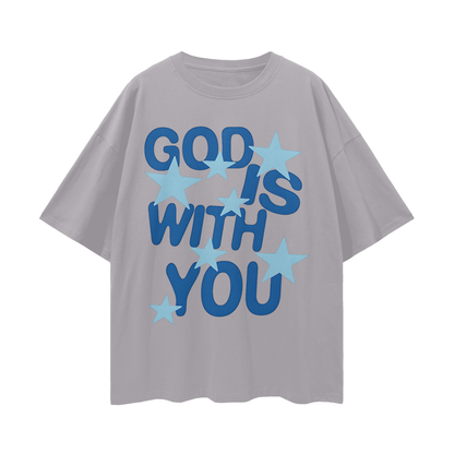 Religious God Is With You Graphic Oversized T Shirt