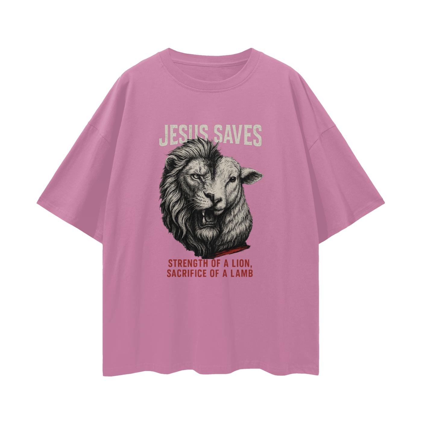 Religious "Jesus Saves – The Lion & The Lamb" Graphic Oversized T Shirt