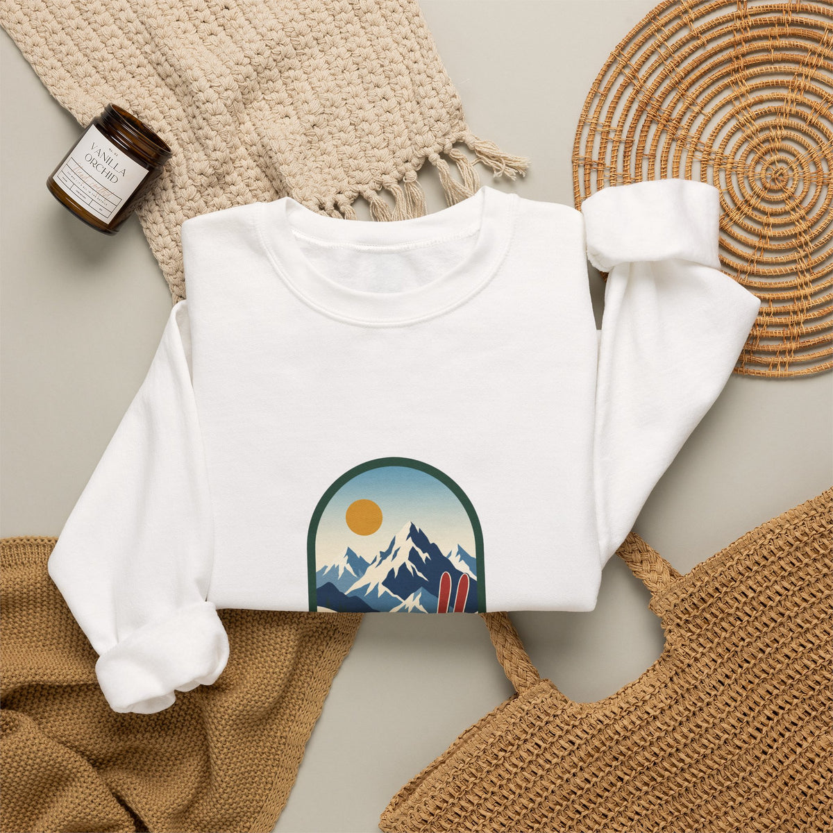 Skipping the Slopes Retro Ski Lodge Sweatshirt, Apres Ski Winter Crewneck