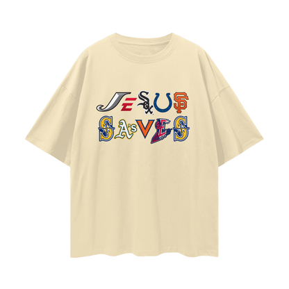 Religious Jesus Saves Sport Logos Like Graphic Oversized T Shirt