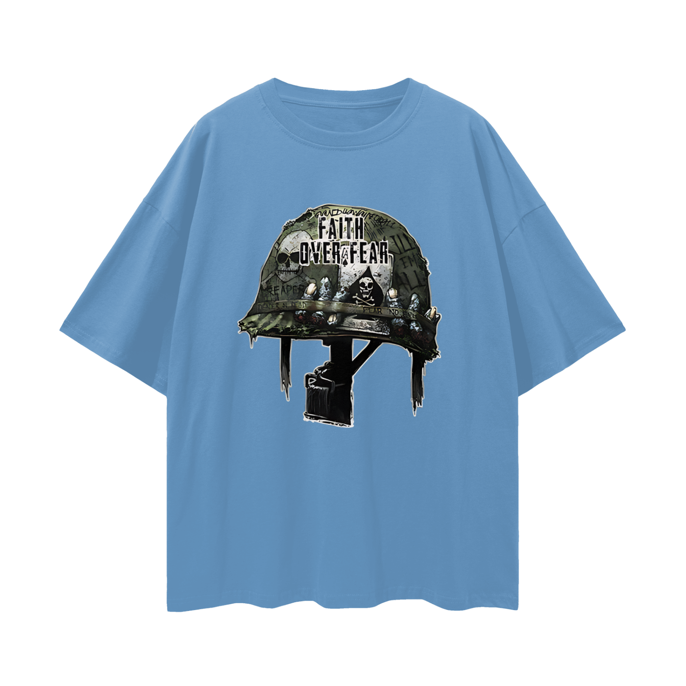 Religious Faith Over Fear Helmet Graphic Oversized T Shirt