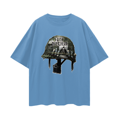 Religious Faith Over Fear Helmet Graphic Oversized T Shirt