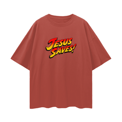 Religious Jesus Saves Street Fighter Like Graphic Oversized T Shirt