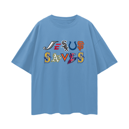 Religious Jesus Saves Sport Logos Like Graphic Oversized T Shirt