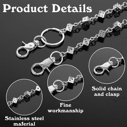 Wallet Dice Chain, Punk Hip Hop Unisex Wallet Chains for Men with Engraved Dice Charm for Pants Gothic Jeans Pocket Chain Streetwear Essential