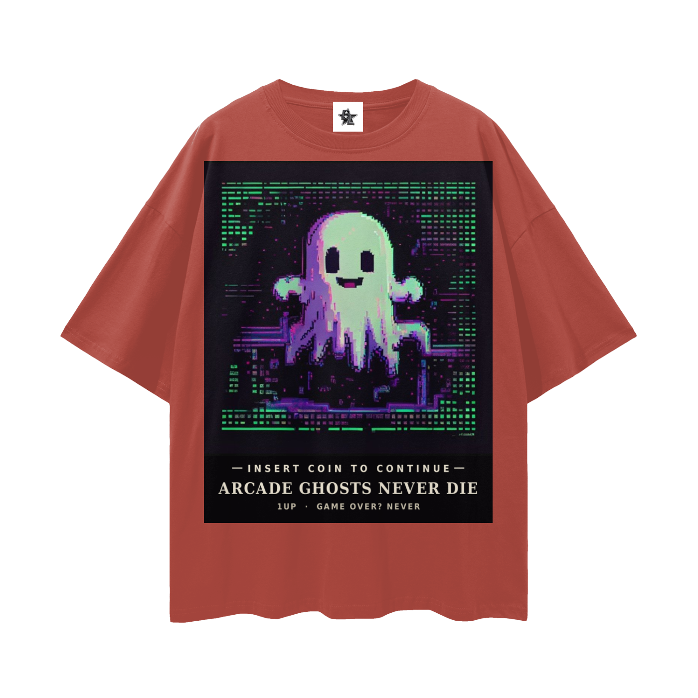 Arcade Ghosts Never Die Tee - Insert Coin | Y2K Pixel Retro Gaming Oversized Graphic Tee