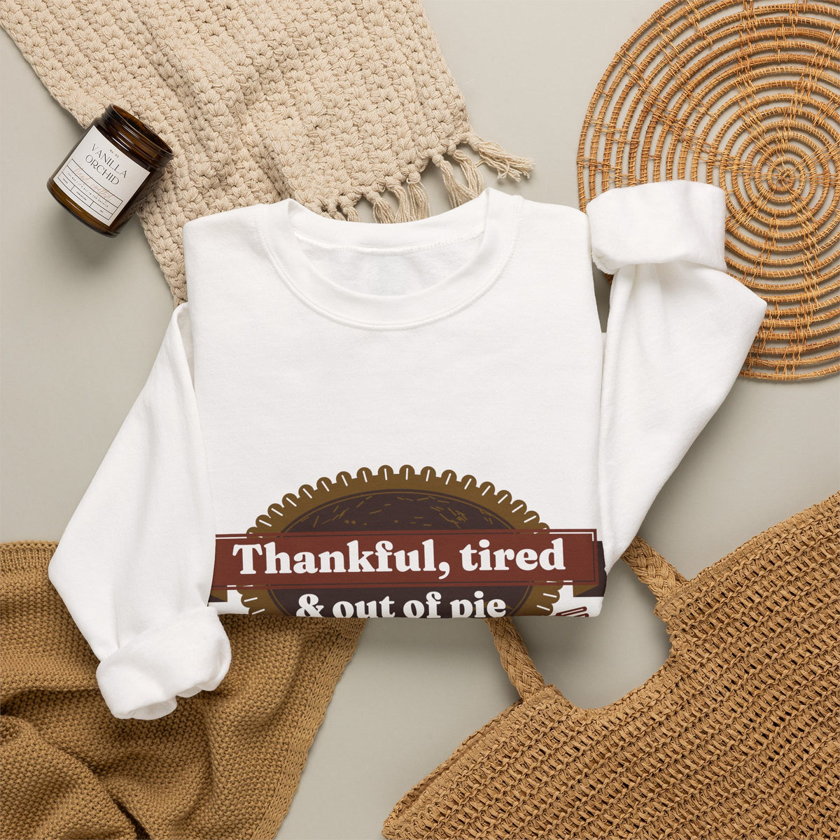 Funny Thanksgiving Sweatshirt, Thankful Tired and Out of Pie Crewneck, Mom Thanksgiving Shirt, Fall Sweatshirt for Women