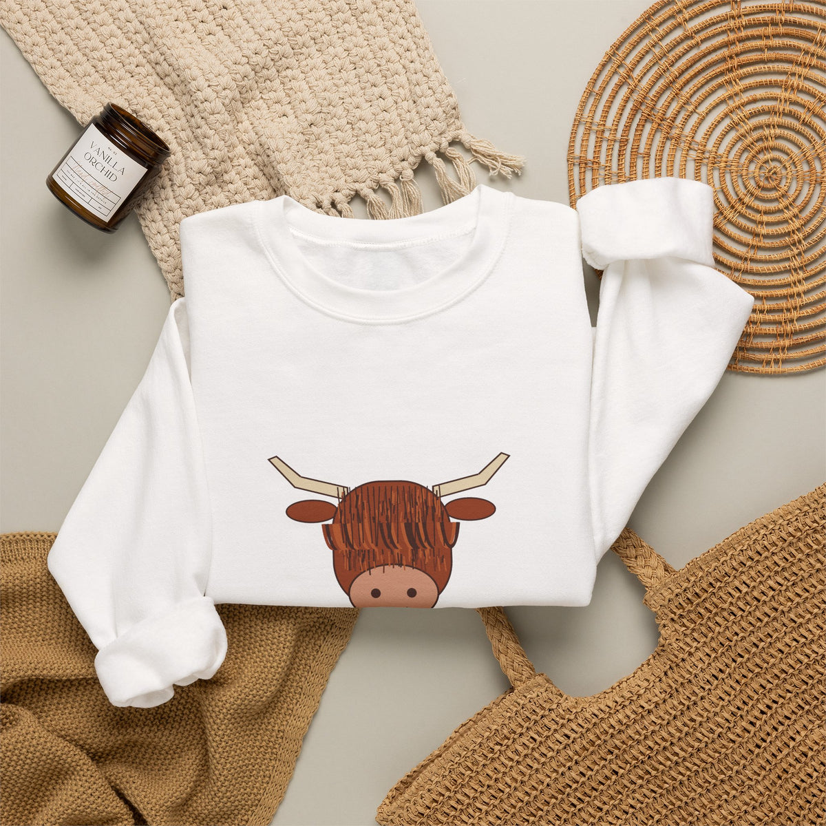 Hairy Christmas Highland Cow Scarf Sweatshirt