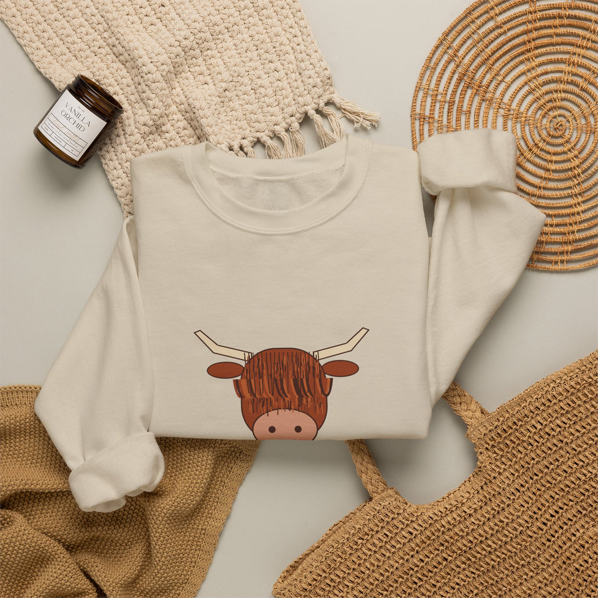 Hairy Christmas Highland Cow Scarf Sweatshirt