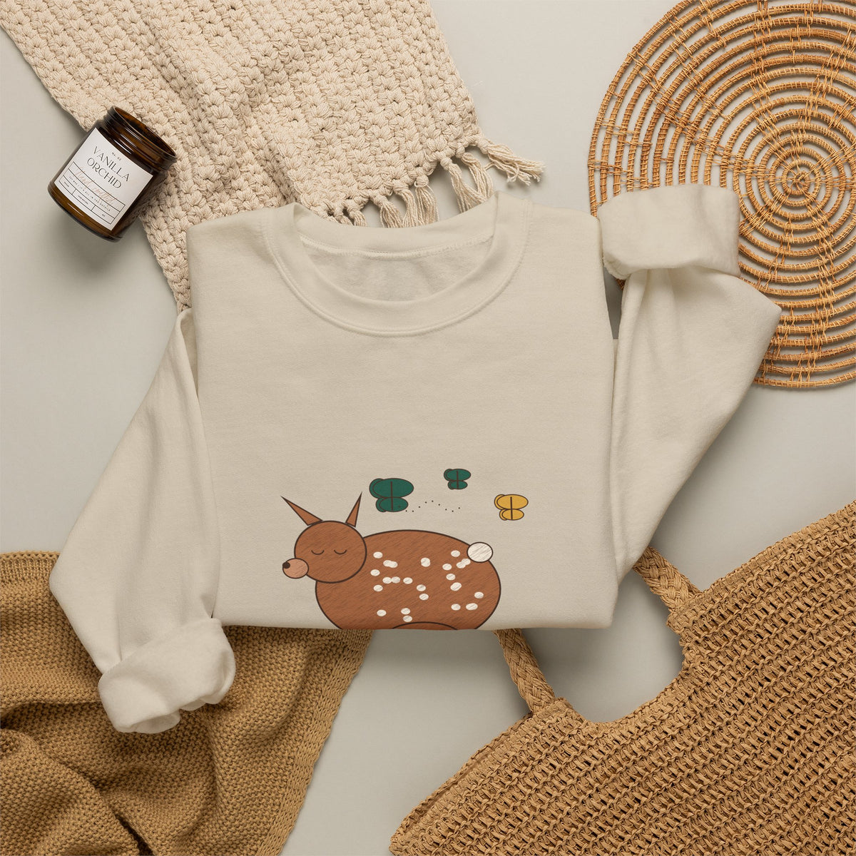 Doe Not Disturb Sleeping Fawn Butterfly Sweatshirt