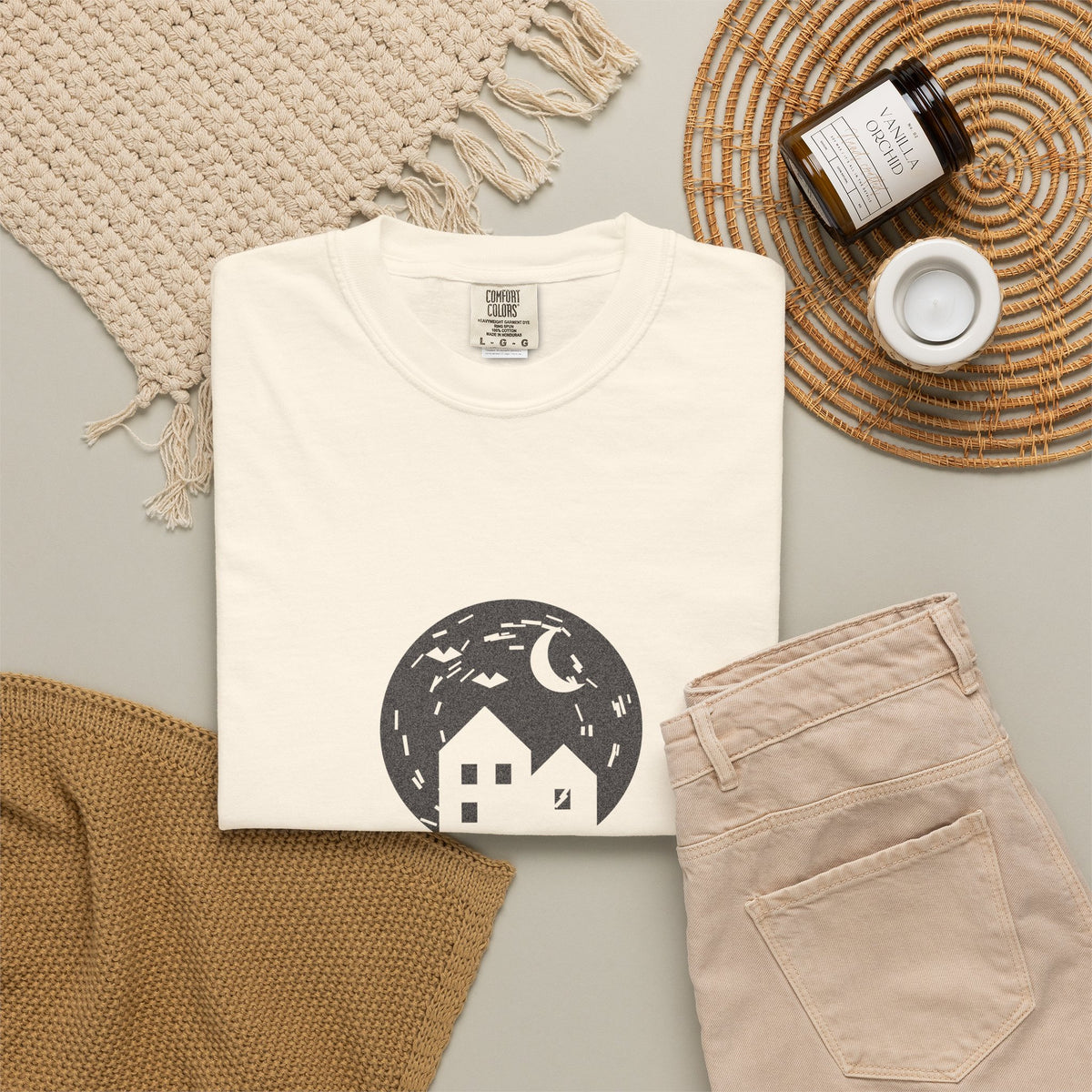 Mildly Haunted Mostly Cozy Linocut Halloween Tee