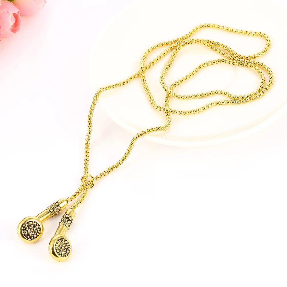 Fashion Necklace Hip-Hop Kirsite Music Headphones Earbuds Pendant Metal Men Clothing Accessories Necklace