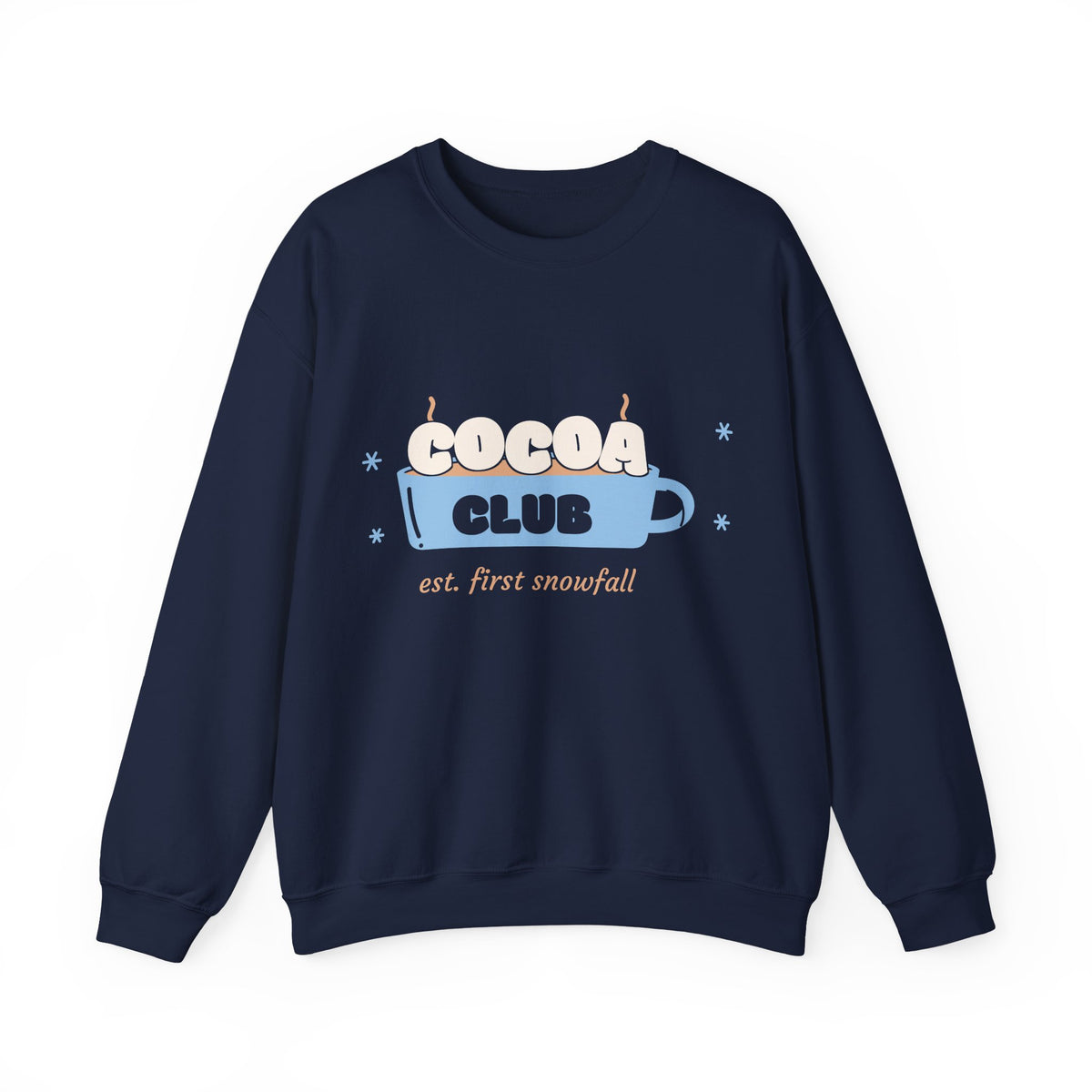 Icy Blue Christmas Sweatshirt, Cocoa Club Crewneck, Cozy Winter Sweatshirt for Women, Hot Chocolate Lover Gift, Snow Day