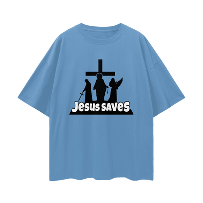 Religious Jesus Saves Fortnite Like Graphic Oversized T Shirt